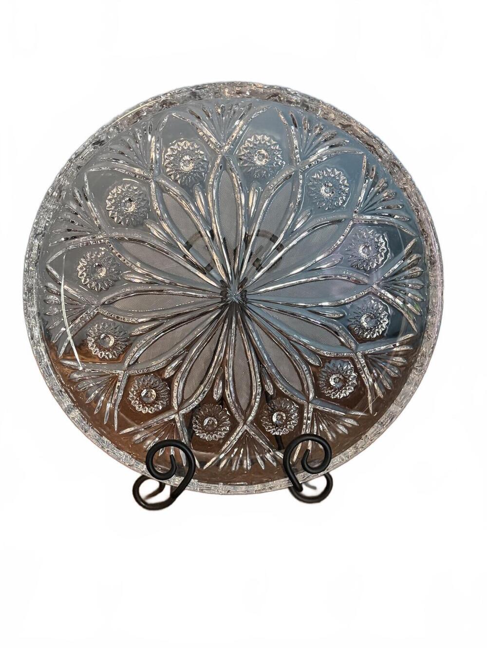 Vintage Pressed Glass Decorative Plate with Floral Pattern